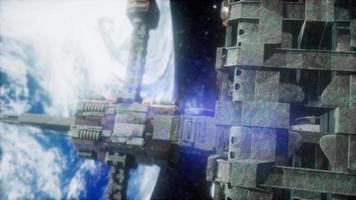 Space Station And Earth. 3D Animation photo