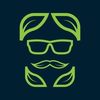 face cool man sunglasses with leaf logo design vector graphic symbol icon sign illustration creative idea