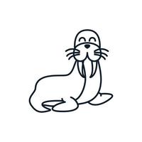 walrus or seal smile line  cute  logo icon illustration vector