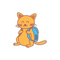 gato o gatito o gatito o mascota a la escuela vector de ilustración de icono de logotipo de dibujos animados lindo