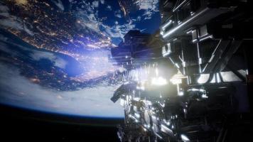 Spaceship with View on Space and Planet Earth photo