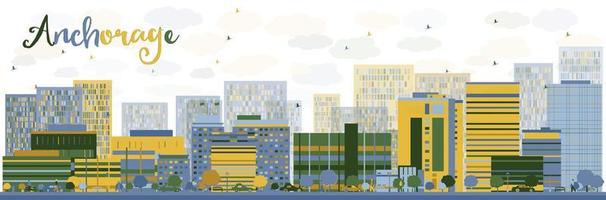 Abstract Anchorage Alaska Skyline with color Buildings. vector