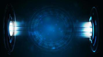 Dark and blue digital background with abstract hologram rings on blurred background vector