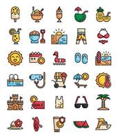 set of summer filled outline icons vector