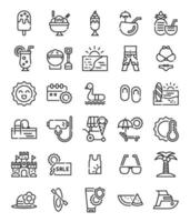 set of summer simple line icons vector