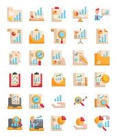 flat report analysis document icon vector