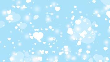 little white hundred hearts element and blur hearts on pastel blue background photo