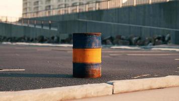 old and rusty metal barrel on parking video