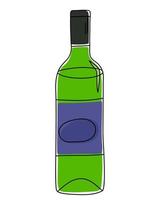 Green bottle of wine in doodle style. vector