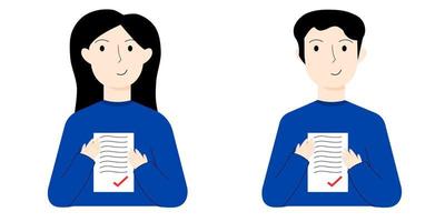 People with forms. A man and a woman with papers. Flat style vector illustration