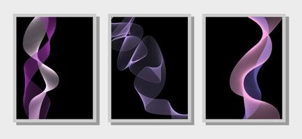 Purple wall art wave lines vector set. Abstract wave lines art design  for prints,covers,wallpaper,and posters.