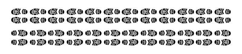 en conjunto de iconos huellas ruta de seguimiento de suela de zapato, conjunto plano de iconos de vector de pista de sendero de zapatos
