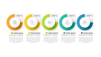 La plantilla de línea de tiempo infográfica se puede utilizar para el diseño del flujo de trabajo, el diagrama, las opciones numéricas y el diseño web. concepto de negocio infográfico con 5 opciones, partes, pasos o procesos. fondo abstracto. vector