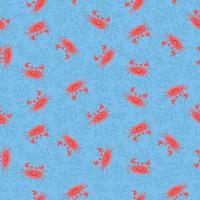 Seamless cute crab pattern with seaweed. vector