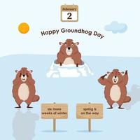 Happy Groundhog Day. Diagram with illustrations of cute and funny Groundhogs. Vector illustration.