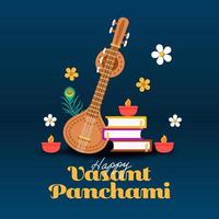 Vasant Panchami celebration vector design with veena musical instrument decoration