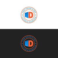 Letter D Dumpster Cleaner Logo, trash can company logo design template. Icon Bin Leaf vector