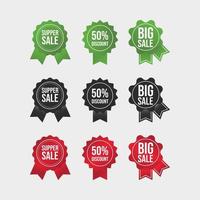 Super Sale discount coupon vector. Green, black, and red color sale badge. Discount sticker set. Big sale coupon set. Super discount tag. Offer badge collection. vector