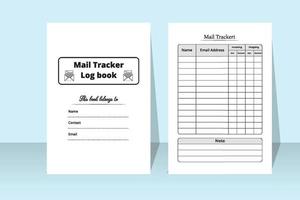 Mail tracker logbook. Mail tracker journal template. Incoming and outgoing mail checker log book vector. Mail checklist notebook interior. Journal interior. vector