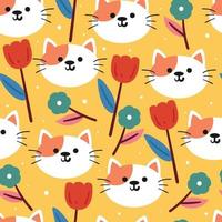 samless pattern cute cartoon cat and plant for fabric print, kids wallpaper and gift wrapping paper vector