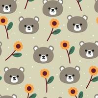 samless pattern cute cartoon bear and flower for fabric print, kids wallpaper and gift wrapping paper