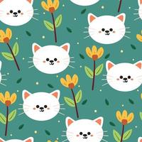 seamless pattern cartoon cat and flower for fabric print, kids wallpaper, gift wrapping paper vector