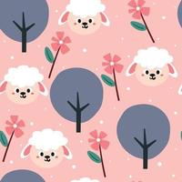 ovejas y plantas de dibujos animados lindo patrón samless para impresión de tela, papel tapiz para niños y papel de regalo vector