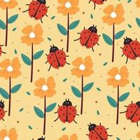 seamless pattern cartoon insect and flower for fabric print, kids wallpaper, gift wrapping paper vector