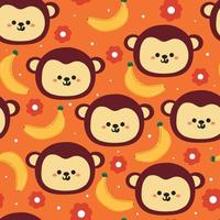 samless pattern cute cartoon monkey and bananafor fabric print, kids wallpaper and gift wrapping paper