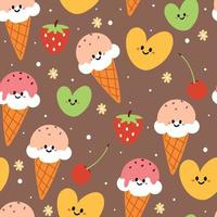 samless pattern cute cartoon ice cream and fruit for fabric print, kids wallpaper and gift wrapping paper