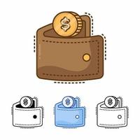 wallet with coin dollar vector icon isolated on white background. saving money in wallet. filled line, outline, solid, blue, icon. Signs and symbols can be used for web, logo, mobile app, UI, UX