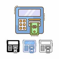 icono de vector de máquina atm aislado sobre fondo blanco. línea rellena, contorno, sólido, azul, icono. los signos y símbolos se pueden usar para web, logotipo, aplicación móvil, ui, ux