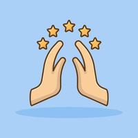 Two hands giving a high five for great work icon in flat style. High five success teamwork with five stars cartoon vector illustration