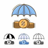 icono de vector de seguro de ahorro financiero aislado sobre fondo blanco. protección del dinero. línea rellena, contorno, sólido, azul, icono. los signos y símbolos se pueden usar para web, logotipo, aplicación móvil, ui, ux