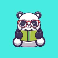 Cute Panda Reading Book Cartoon Vector Icon Illustration.  Animal Education Icon Concept Isolated Premium Vector. Flat  Cartoon Style