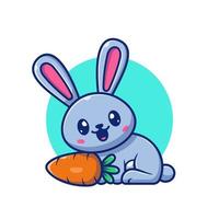 Cute Rabbit With Carrot Cartoon Vector Icon Illustration.  Animal Nature Icon Concept Isolated Premium Vector. Flat  Cartoon Style