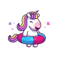 Cute Unicorn With Swimming Tires Cartoon Vector Icon  Illustration. Animal Holiday Icon Concept Isolated Premium  Vector. Flat Cartoon Style
