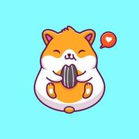 Cute Hamster Eating Sunflower Seed With Speech Bubble Love  Cartoon Vector Icon Illustration. Animal Nature Icon Concept  Isolated Premium Vector. Flat Cartoon Style
