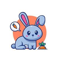 Lindo conejo con ilustración de icono de vector de dibujos animados de zanahoria de discurso de burbuja. concepto de icono de naturaleza animal vector premium aislado. estilo de dibujos animados plana
