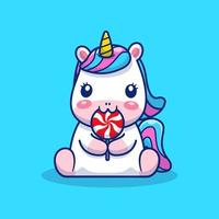 Cute Unicorn Eating Lollipop Candy Cartoon Vector Icon  Illustration. Animal Food Icon Concept Isolated Premium  Vector. Flat Cartoon Style