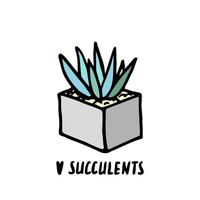 Succulent doodle print. Home plants in modern flowerpot vector