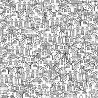 Hand drawn background with doodle houses. vector