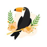 The Toucan  Bird sits on the tree Branch flat design vector