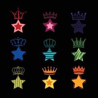 icon crowned stars doodle colorful, king and queen crown on star,  Free Vector