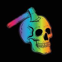 colorful skull with ax hand drawn black and white premium vector