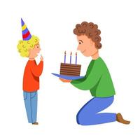 personajes para el día del padre. el padre desea a su hijo un feliz cumpleaños. vector