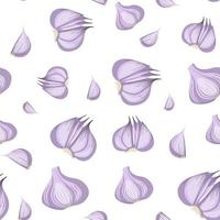 Seamless pattern of garlic on a white background. vector