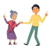 mi hijo está bailando con una madre anciana. vector