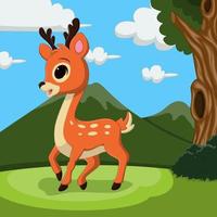 Cartoon cute deer standing in the grass vector