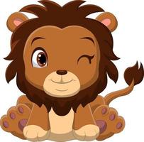 Cartoon cute baby lion winking eyes vector